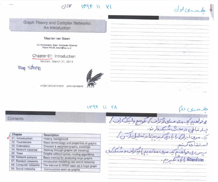 جزوه دستنویس دکتر محمدزاده درس شبکه پیچیده پویا